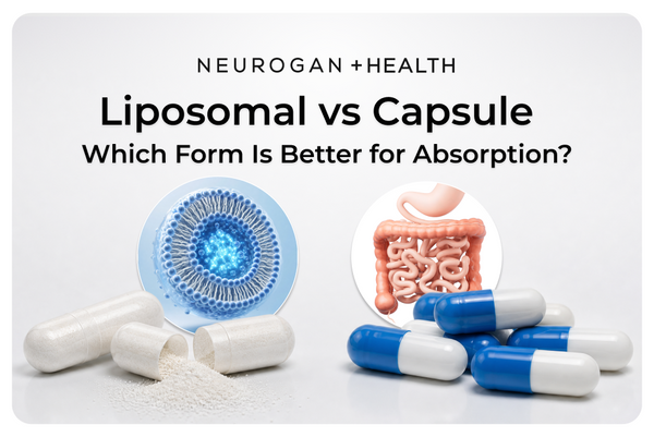 Neurogan Health blog header comparing liposomal supplements and traditional capsules for absorption.
