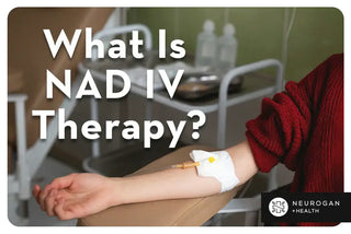 Person receiving NAD IV drip in a clinical setting with text ‘What Is NAD IV Therapy?