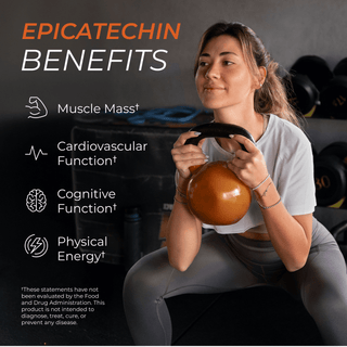 A young woman exercising with a kettlebell, highlighting the benefits of Epicatechin for muscle mass and energy.