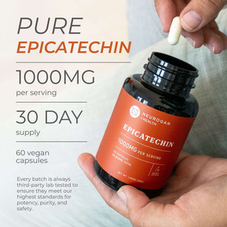 Epicatechin Capsules bottle with 1000mg per serving for 30 days supply, highlighting muscle growth and sports performance.