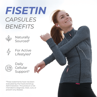 Fisetin capsules benefits for active lifestyles, naturally sourced, supports daily cellular health.