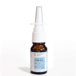Neurogan GHK-Cu Nasal Spray bottle with 50mg total in a white-capped 10ml amber container.