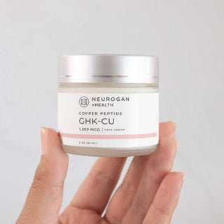 GHK-Cu Copper Peptide Face Cream in hand, showcasing its gentle and advanced skincare benefits.
