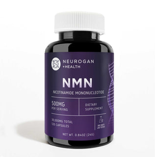 Neurogan NMN Capsules - Black bottle with purple label, containing 500mg NMN per serving, total 30,000mg, 120 capsules, 0.84oz (24g).