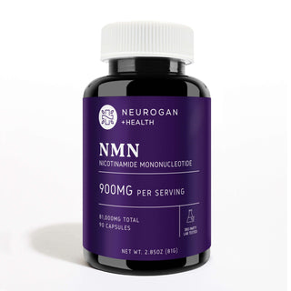 Neurogan NMN Capsules 81,000 mg total in a purple-labeled bottle, 900 mg per serving, 90 capsules.
