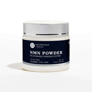 Neurogan NMN Powder in a dark navy-labeled jar, 30,000mg total NMN, 1.06 oz (30.06g), dietary supplement.