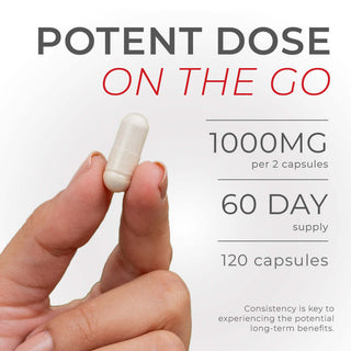 Urolithin A Pro Capsules, 1000mg per serving, potent dose for active lifestyles, 60-day supply, 120 capsules total.