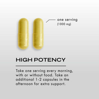High potency Berberine capsules, 1000mg per serving, with recommended dosage instructions for daily support.