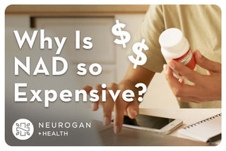 holding a bottle of NAD and calculating cost