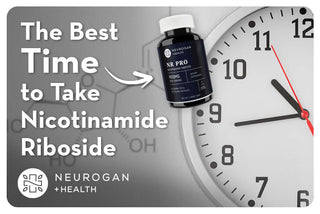 Clock and NR Pro Capsules. Text: The Best Time to Take Nicotinamide Riboside 