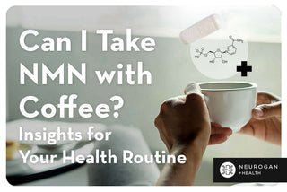 Hand held cup of coffee with NMN capsule and molecular structure above it.