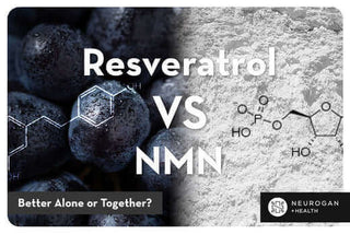 Molecular structures of resveratrol and NMN. Text: Resveratrol vs NMN