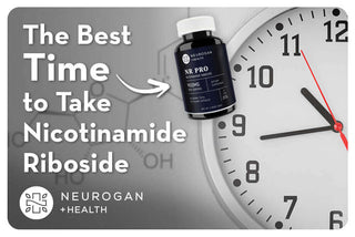 Clock and NR Pro Capsules. Text: The Best Time to Take Nicotinamide Riboside 