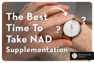 A watch on a wrist. Text: The best time to take NAD supplementation?