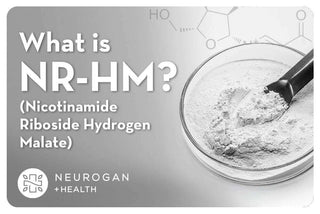 White Nicotinamide riboside powder. Text: What is NR-HM? 