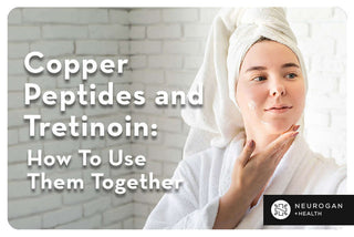 Woman after the shower using skincare. Text: Copper peptides and tretinoin: How to use them together