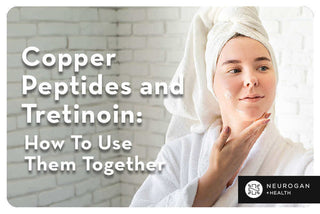 Woman after the shower using skincare. Text: Copper peptides and tretinoin: How to use them together