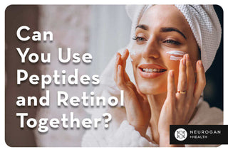 woman applying skincare after a shower. Text: Can you use peptides and retinol together?