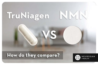 Tru Niagen capsule vs NMN tablet comparison graphic for supplement differences