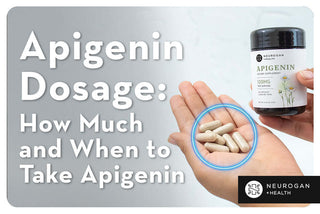  Hand holding Apigenin capsules with Neurogan Apigenin supplement bottle in the background.