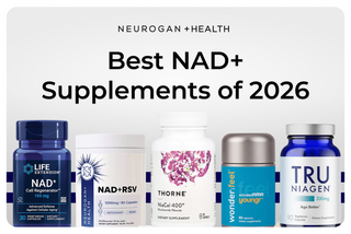 Best NAD+ Supplements of 2026" graphic featuring Neurogan Health's NAD+RSV alongside four competitor products: Life Extension NAD+ Cell Regenerator, Thorne NiaCel 400, Wonderfeel Youngr, and Tru Niagen