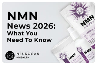 Graphic with the headline ‘NMN News 2026: What You Need To Know’ next to Neurogan + Health branding and NMN supplement products, including powder, gummies, and liquid bottles, on a light background.