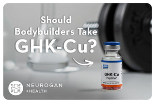 A vial of pure copper peptide and text: Should body builders take GHK-Cu? 