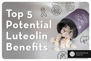 luteolin tablets. Text: Top 5 potential luteolin benefits