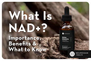 NMN Drops bottle on a natural background with the title 'What is NAD+?' above