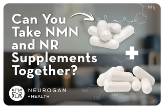 NR and NMN capsules. Text: Can you take NMN and NR supplements together?