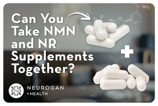 NR and NMN capsules. Text: Can you take NMN and NR supplements together?