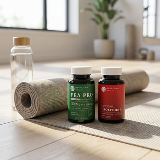 Icon of a protein shaker with a dumbbell, representing recovery support after workouts*.