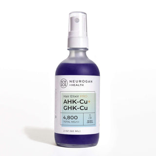 Neurogan Hair Elixir PRO with 2400mg AHK-Cu and 2400mg GHK-Cu in a 2oz spray bottle.