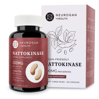 Neurogan Nattokinase Capsules bottle and box with 200mg per serving and 4,246 FU enzyme activity.