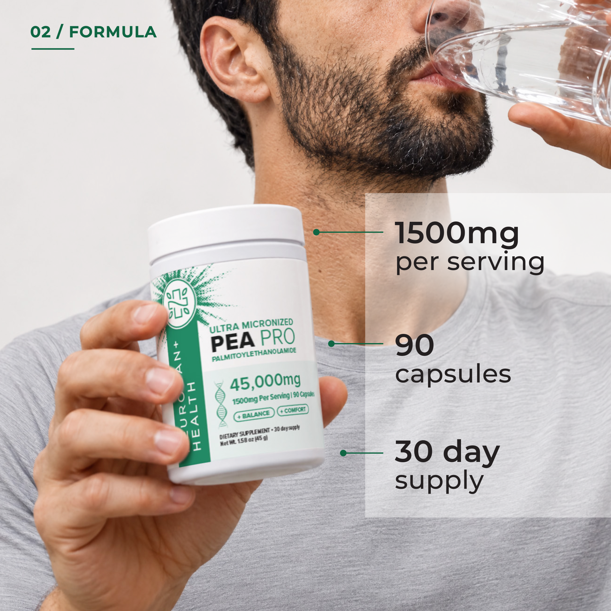 PEA Supplement 1500mg, 90 Ultra-Micronized Capsules – Neurogan Health