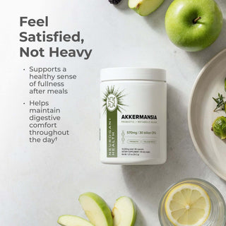 Akkermansia Probiotic supplement with benefits for digestive comfort and fullness after meals.