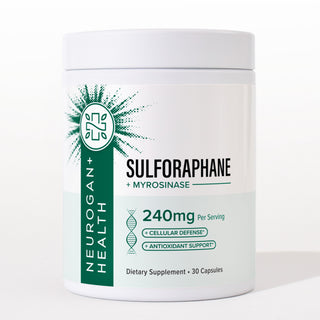 White jar of Neurogan Health Sulforaphane Pro supplement, 240mg per serving, 30 capsules