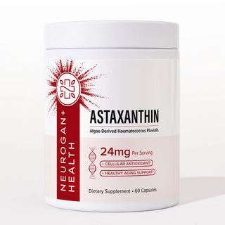 White tub of Neurogan Health Astaxanthin 24mg capsules, algae-derived Haematococcus pluvialis, 60 capsules