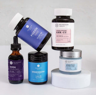 Neurogan Face Age Upgrade Kit with NMN Liposomal Drops, Fisetin, Spermidine, GHK-CU Tablets, and Face Cream.