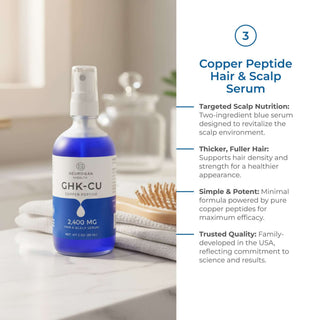 The Skin & Hair Stack GHK-CU Copper Peptide Hair & Scalp Serum for targeted scalp nutrition and fuller hair.