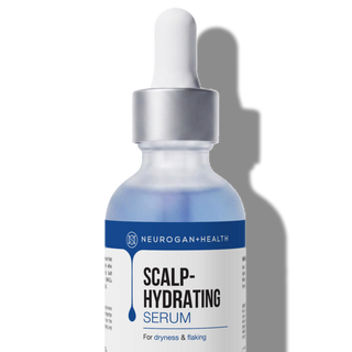 Neurogan Health Scalp-Hydrating Serum bottle with a silver dropper cap and white label reading "Scalp-Hydrating Serum, For dryness & flaking."