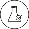 Laboratory flask icon with a checkmark, symbolizing successful testing or verification in scientific processes.