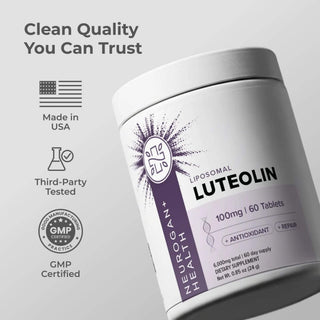 Liposomal Luteolin supplement with 100mg per tablet, 60 count, supporting antioxidant repair and cellular protection.