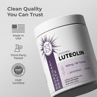 Liposomal Luteolin supplement with 100mg per tablet, 60 count, supporting antioxidant repair and cellular protection.