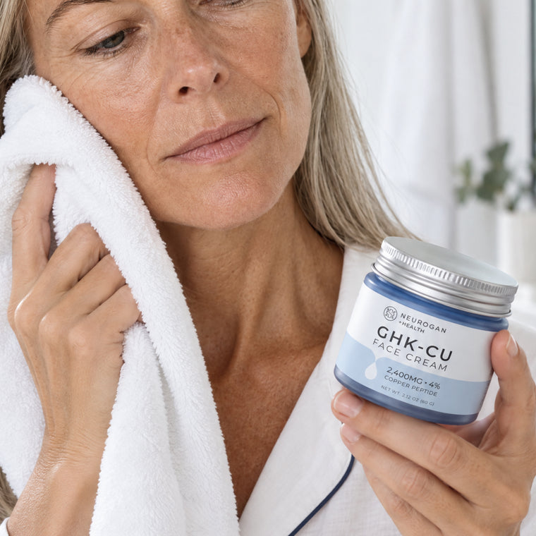 Morning skincare routine with 2400 mg GHK-Cu Face Cream, step 1