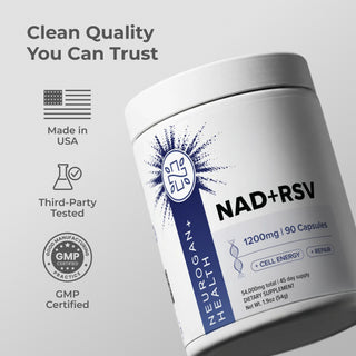 NAD + Resveratrol Capsules - 1200mg dietary supplement for cellular health, made in USA, GMP certified.