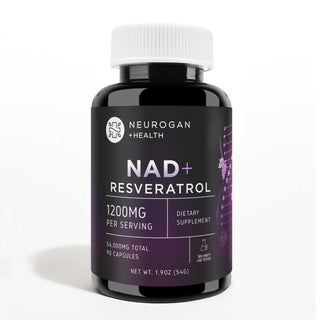 Neurogan NAD+ Resveratrol Capsules, 1200 mg per serving, 54,000 mg total, 90 capsules, in a dark violet-labeled 1.9 oz (54 g) bottle.