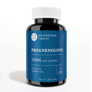 Neurogan Pregnenolone tablets in a blue-labeled bottle, 10,000 mg total, 100 mg per serving, 100 tablets.
