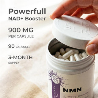 NMN Capsules 900mg with 900 mg per capsule and 90 capsules for a 3-month supply to boost NAD+ levels.