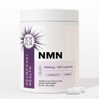 Neurogan Health NMN Capsules 500MG bottle with 120 capsules for energy and longevity, dietary supplement.